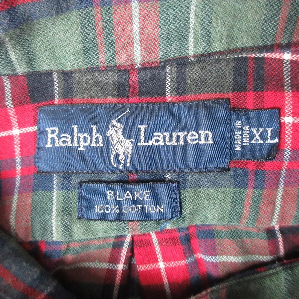 Vintage Polo Ralph Lauren Shirt Mens XL Green Red Plaid Blake Oxford Button Up